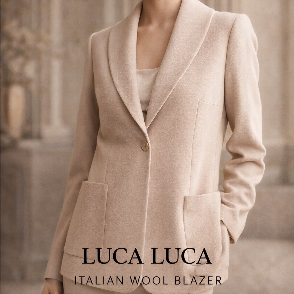 Luca Luca Italian Wool Blazer‎ Jacket Beige Minimalist Luxury Career 45